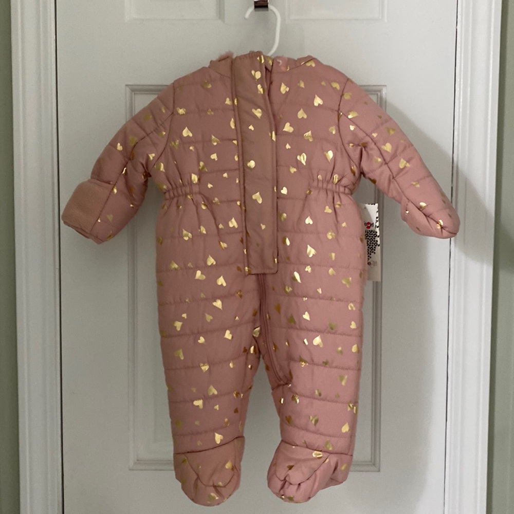 Kensie Girl pink with gold hearts snowsuit 3-6 months